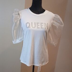 White 'Queen' Puff Sleeve Top